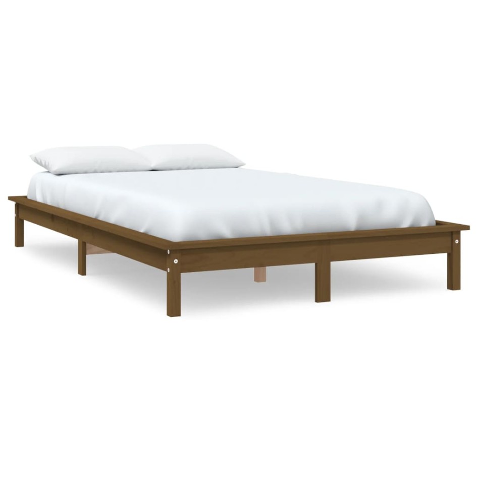 Estructura de cama madera maciza pino marrón miel 140x200