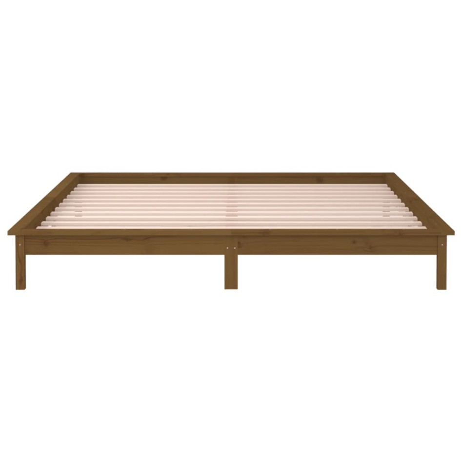 Estructura de cama con LED madera maciza marrón miel 140x190