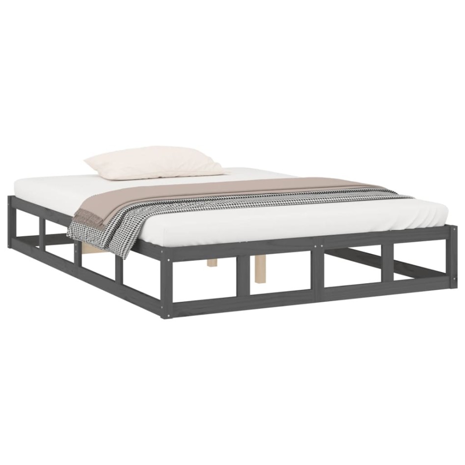 Estructura de cama de madera maciza gris 150x200