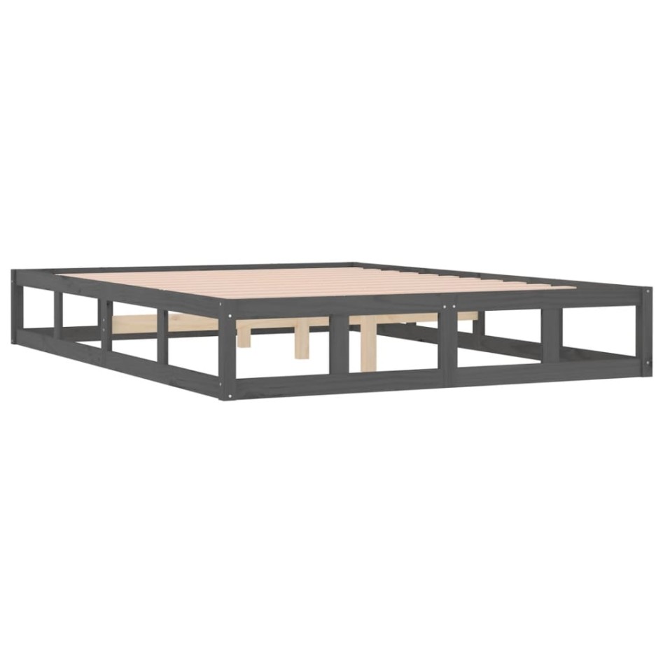 Estructura de cama de madera maciza gris 150x200