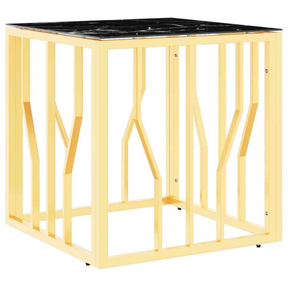 Mesa de centro de acero inoxidable y vidrio dorada 50x50x50