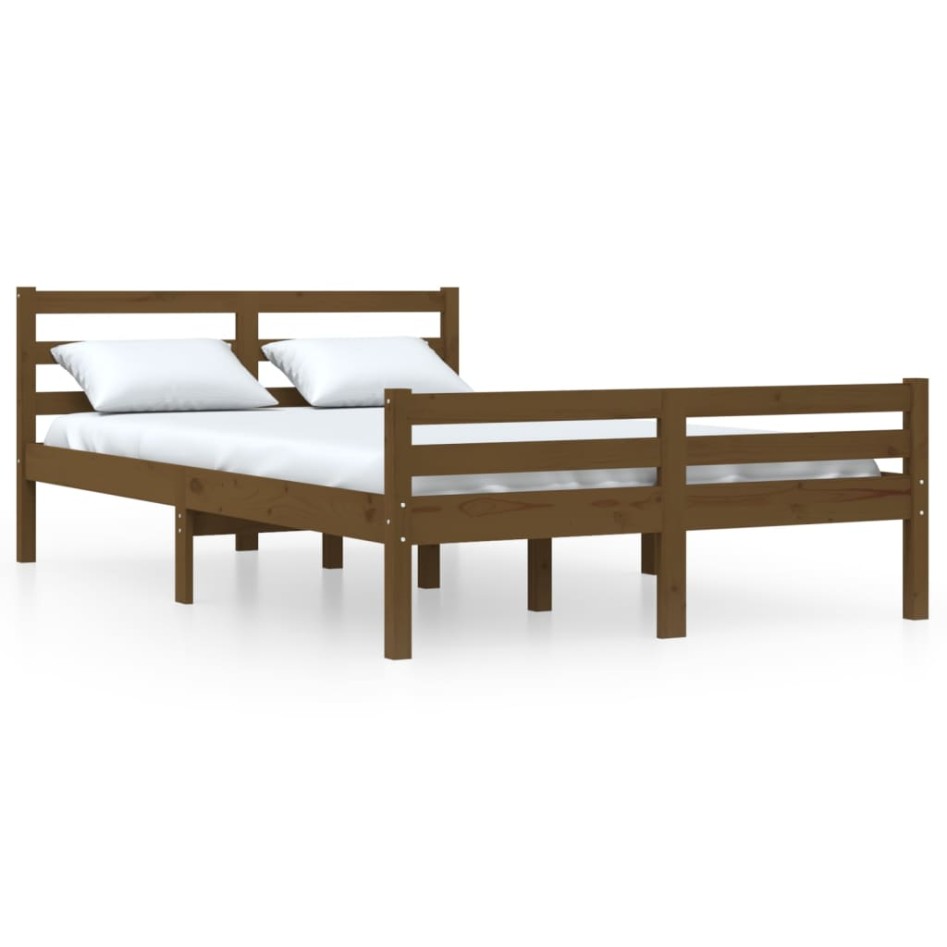 Estructura de cama madera maciza King marrón miel 150x200
