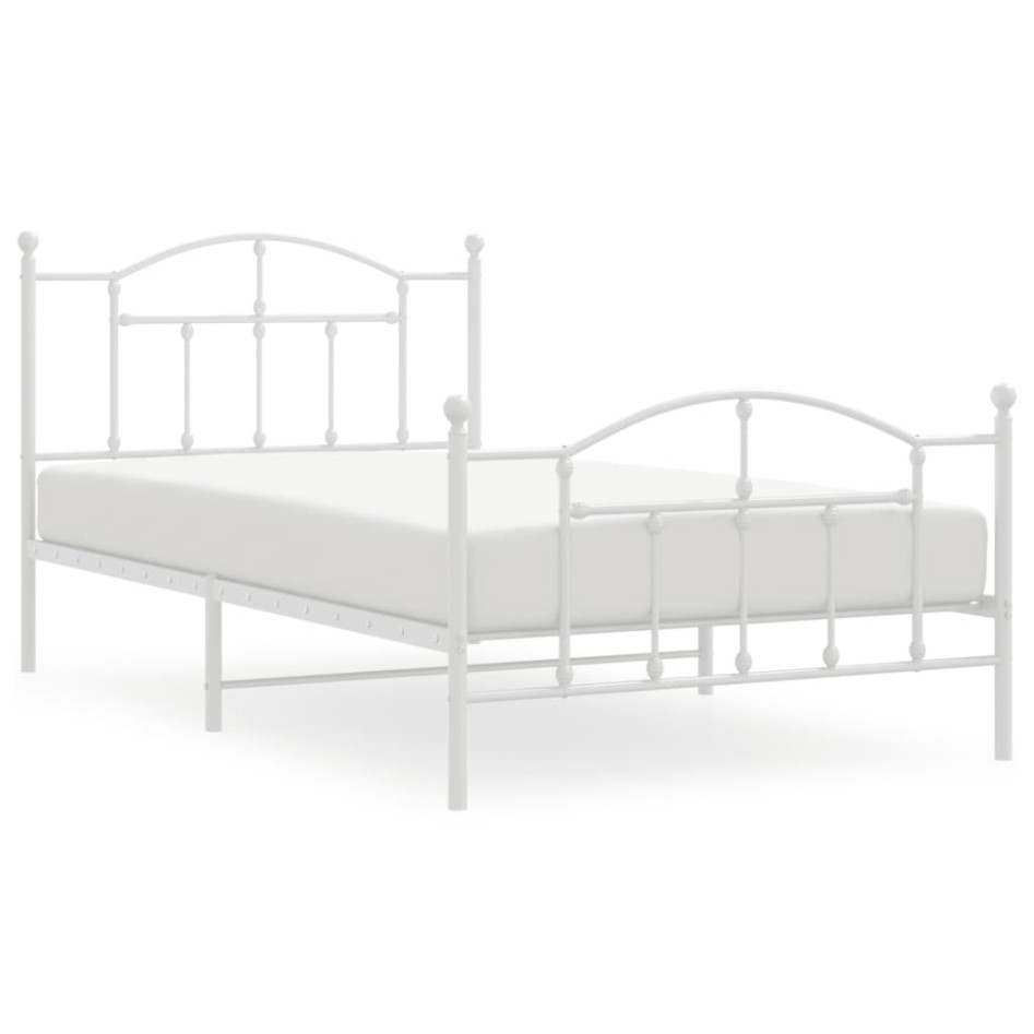 Estructura cama metal con cabecero y pie cama blanca 107x203