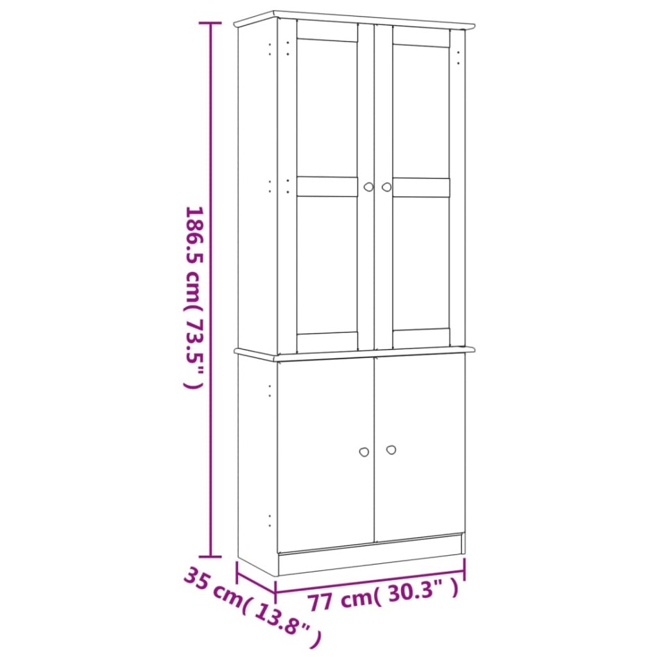 Vitrina de cristal ALTA madera maciza de pino 77x35x186,5
