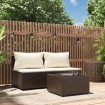Set muebles de jardín 3 piezas y cojines ratán sintético marrón