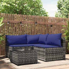 Set de muebles de jardín 4 pzas y cojines ratán sintético