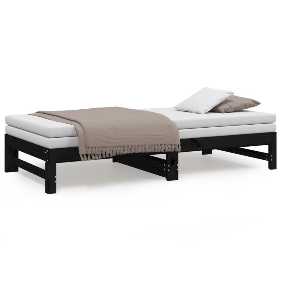 Sofá cama extraíble madera maciza de pino negro 2x(75x190)