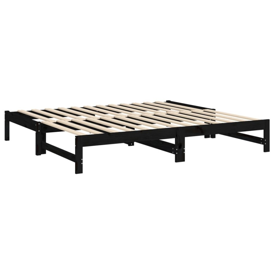 Sofá cama extraíble madera maciza de pino negro 2x(75x190)