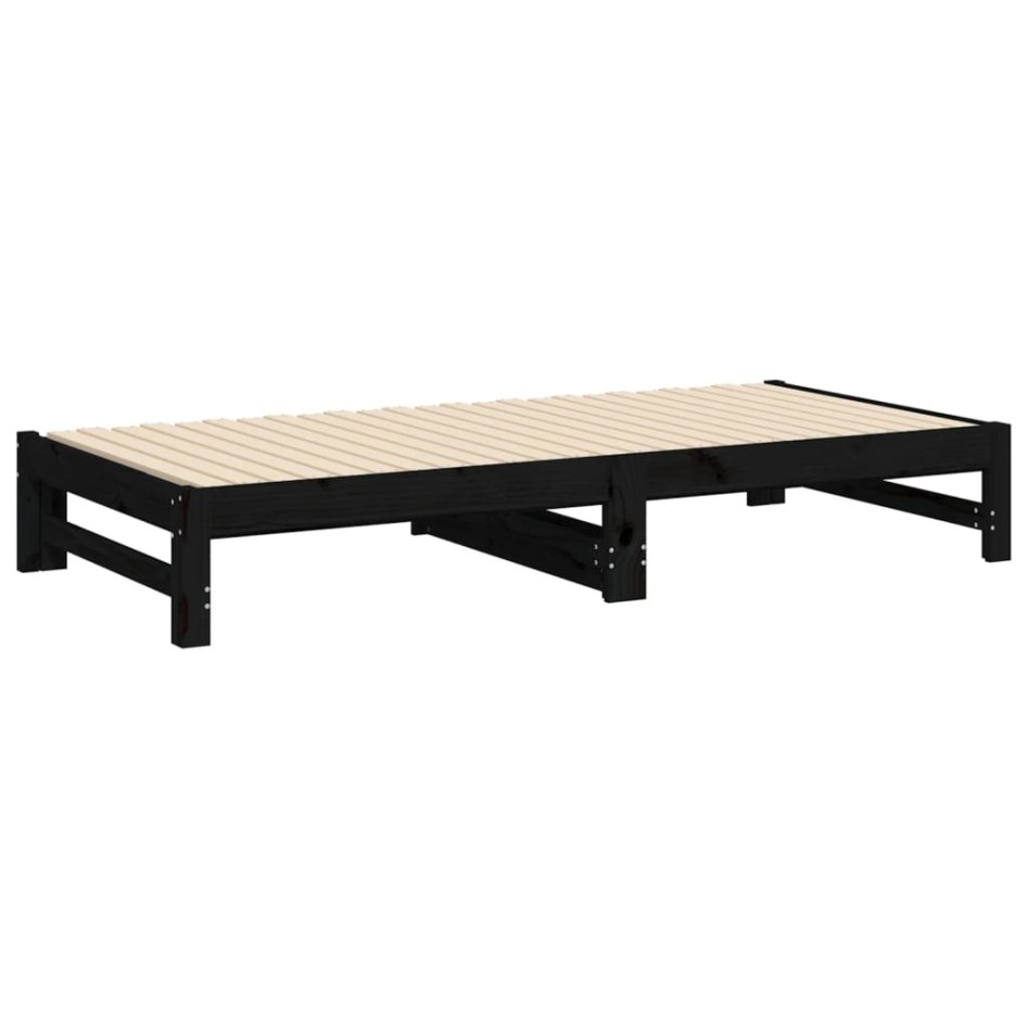 Sofá cama extraíble madera maciza de pino negro 2x(75x190)