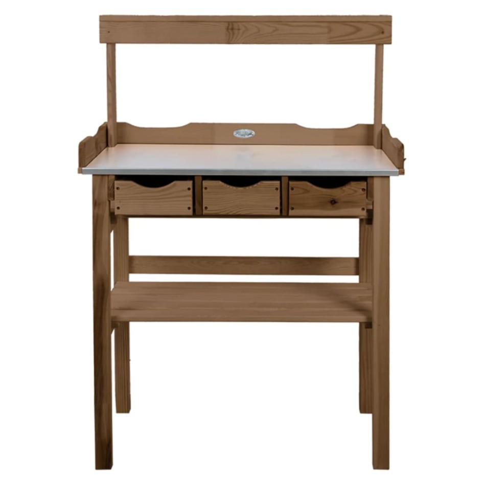 Esschert Design Mesa para macetas con cajón y rejilla