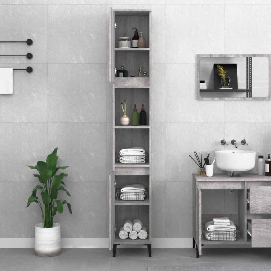 Armario de baño madera contrachapada gris Sonoma 30x30x190