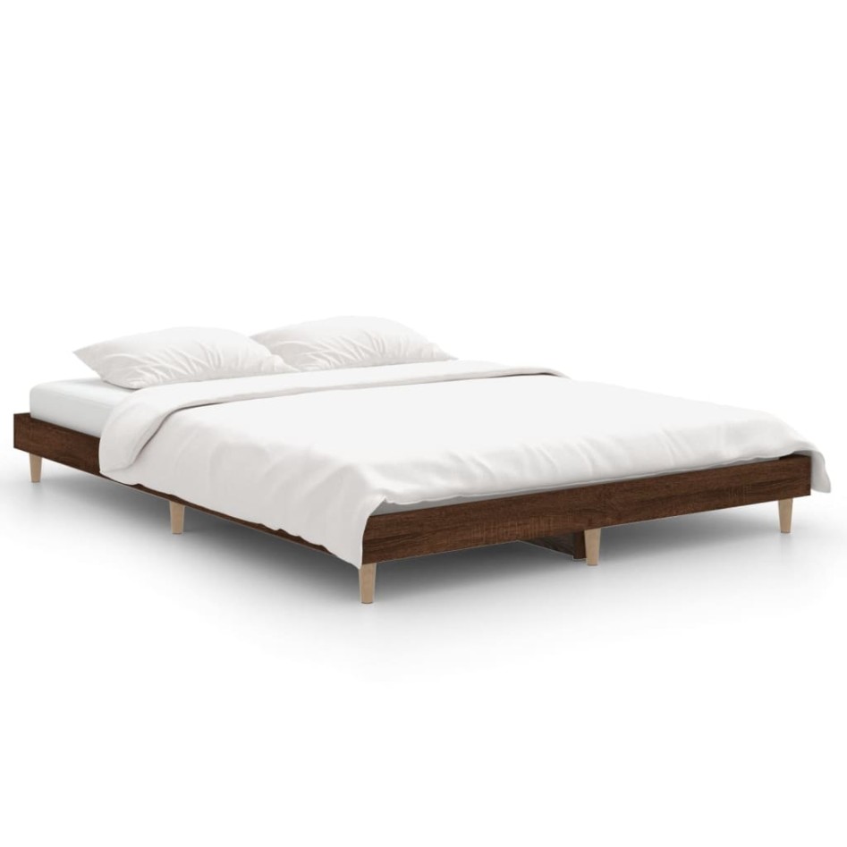 Estructura de cama madera contrachapada marrón roble 135x190