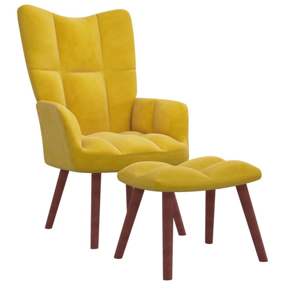 Sillón de relax con taburete terciopelo amarillo