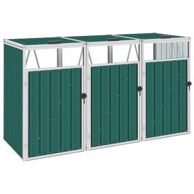 Cobertizo triple contenedor de basura acero verde 213x81x121
