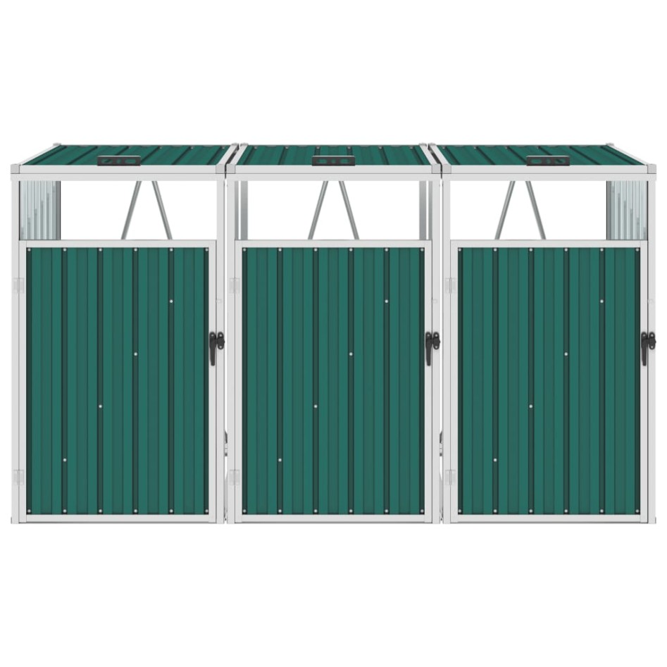 Cobertizo triple contenedor de basura acero verde 213x81x121