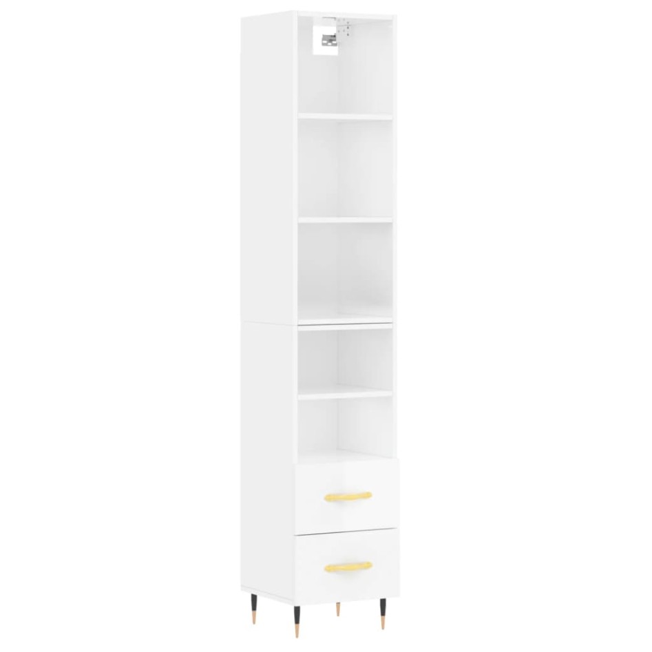 Aparador alto madera contrachapada blanco brillo 34,5x34x180