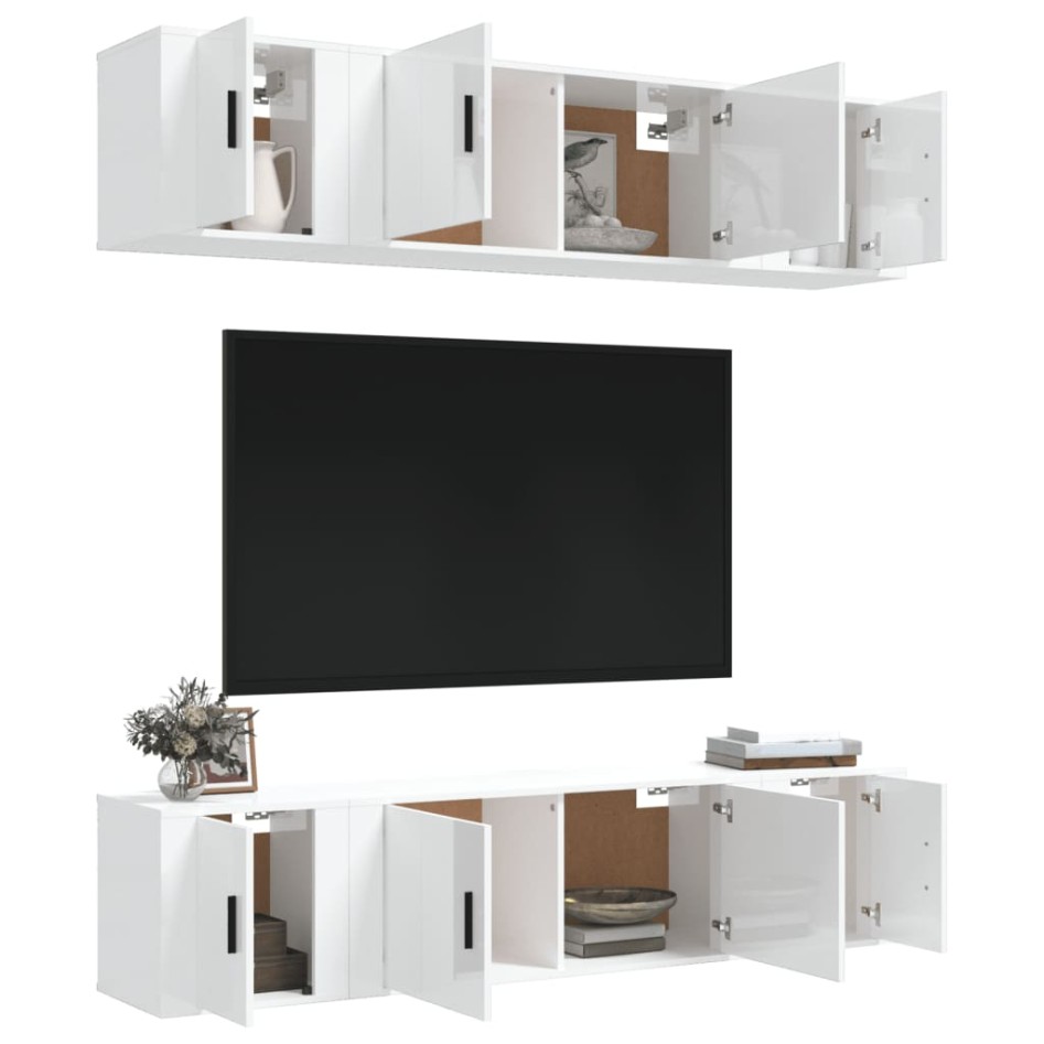Set de muebles de TV 6 pzas madera contrachapada blanco