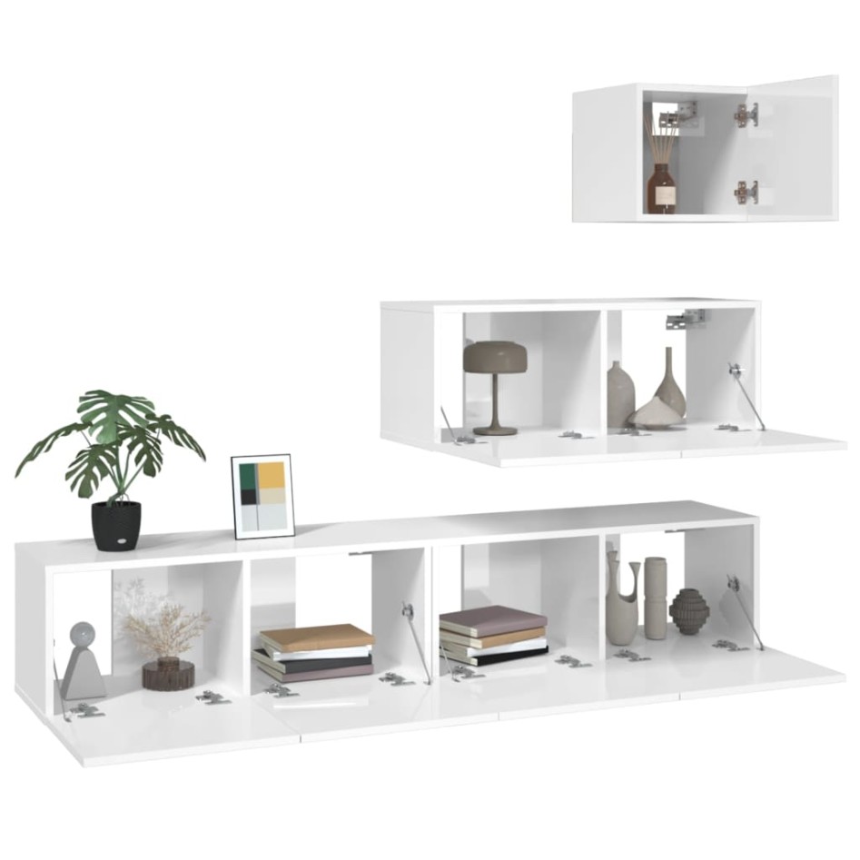 Set de muebles de TV 4 pzas madera contrachapada blanco