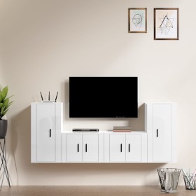 Set de muebles de TV 4 pzas madera contrachapada blanco