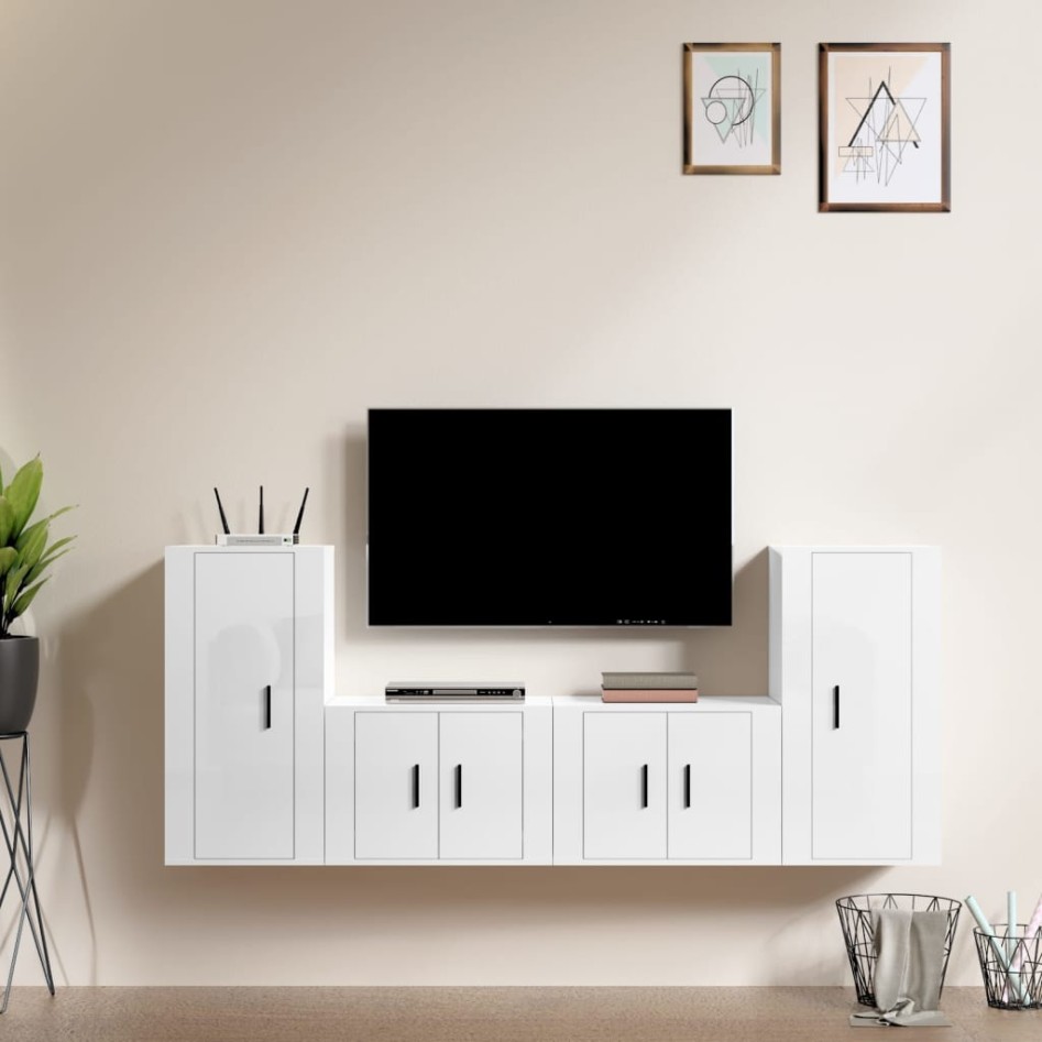 Set de muebles de TV 4 pzas madera contrachapada blanco