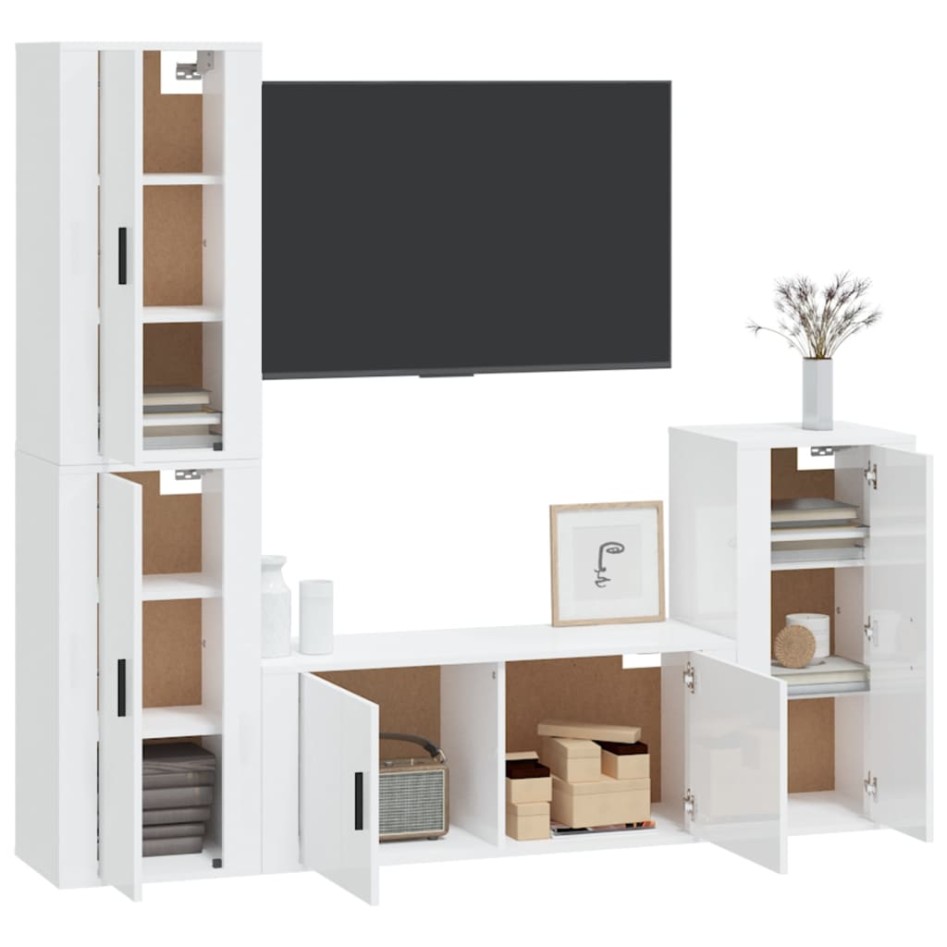 Set de muebles de TV 4 pzas madera contrachapada blanco