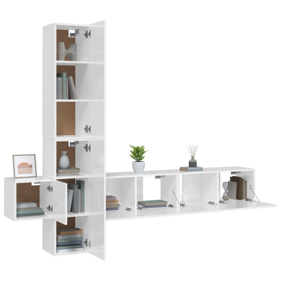 Set de muebles de TV 5 pzas madera contrachapada blanco