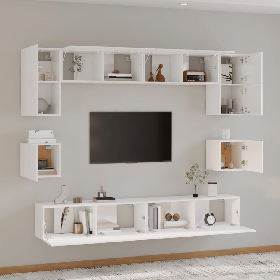 Set de muebles de TV 8 pzas madera contrachapada blanco