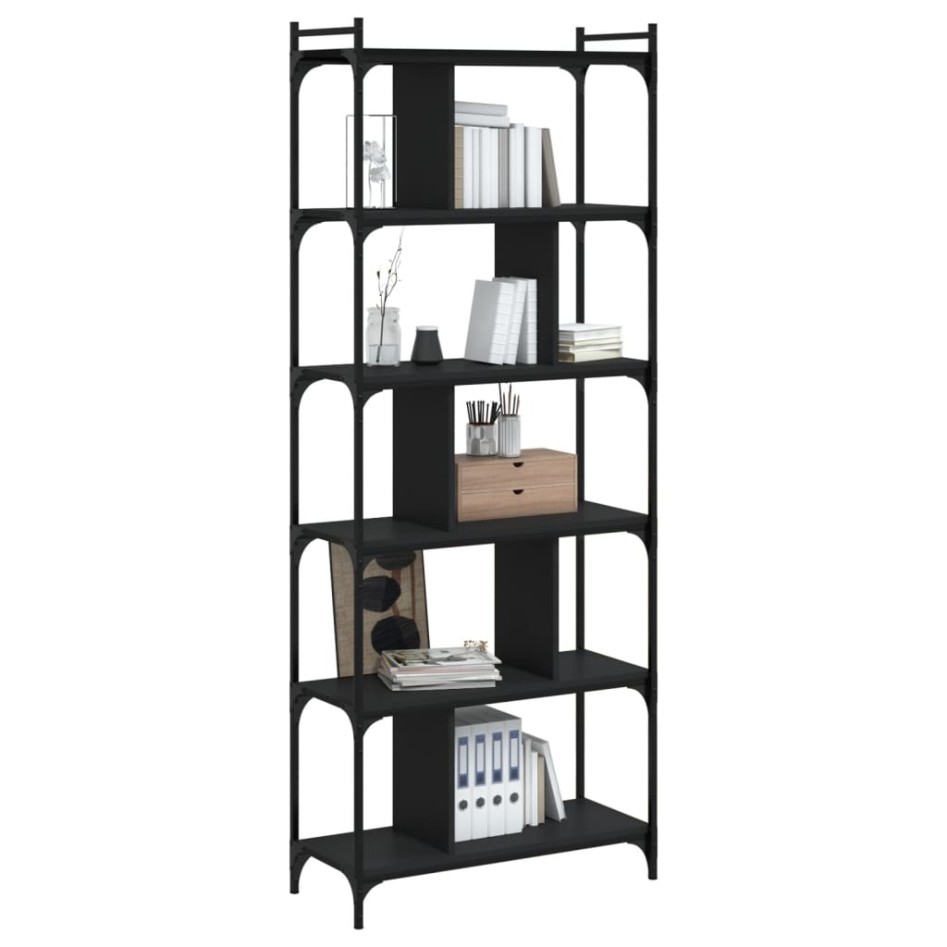 Librería de 6 estantes madera de ingeniería negro 76x32x192