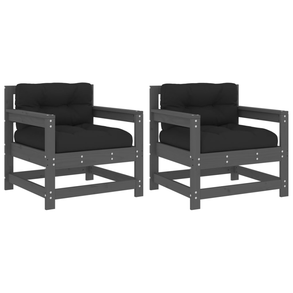 Sillones de jardín con cojines 2 uds madera maciza de pino