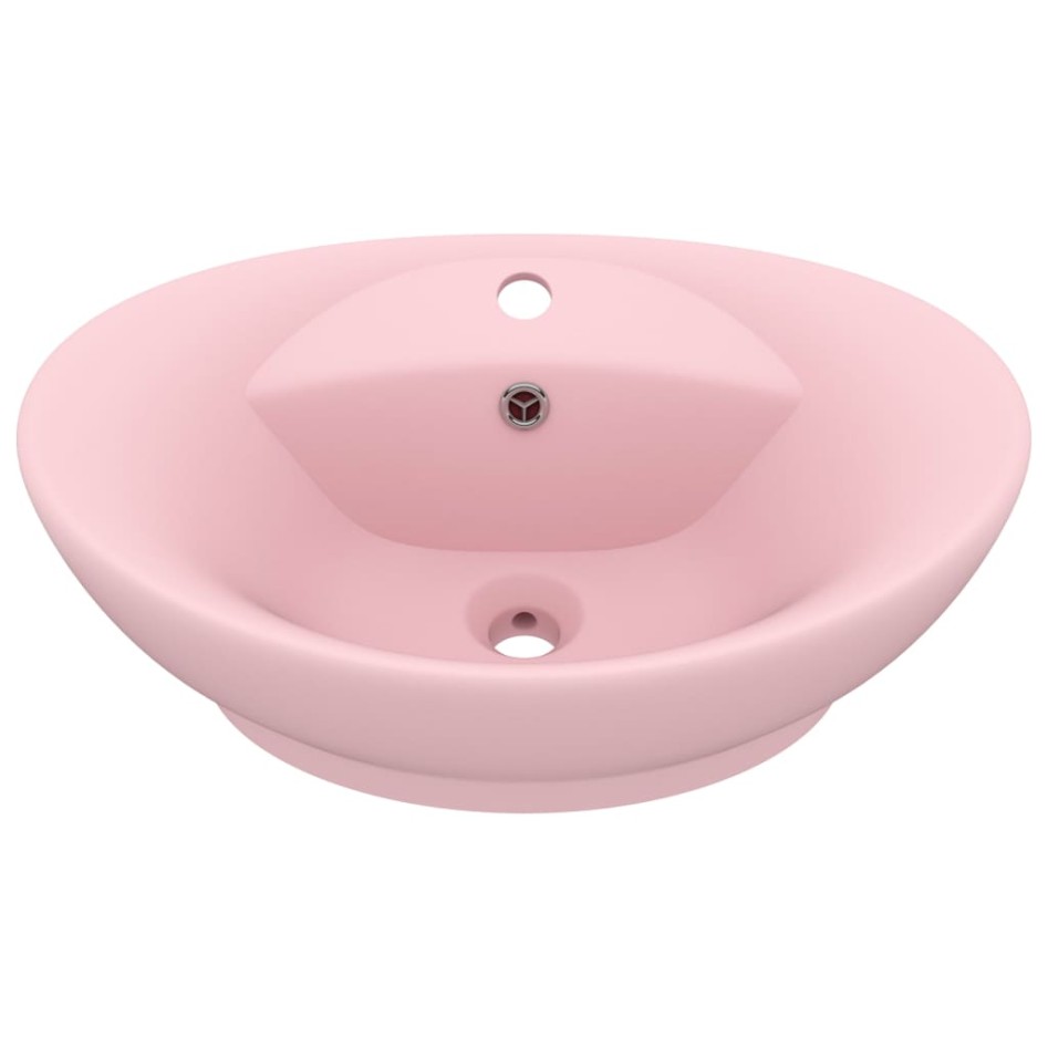 Lavabo lujoso con rebosadero cerámica rosa mate 58,5x39