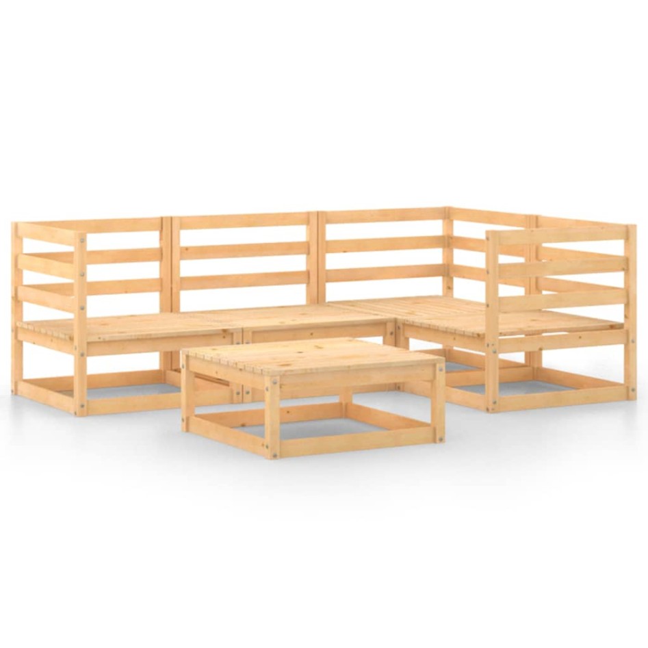 Juego de muebles de jardín 5 piezas madera maciza de