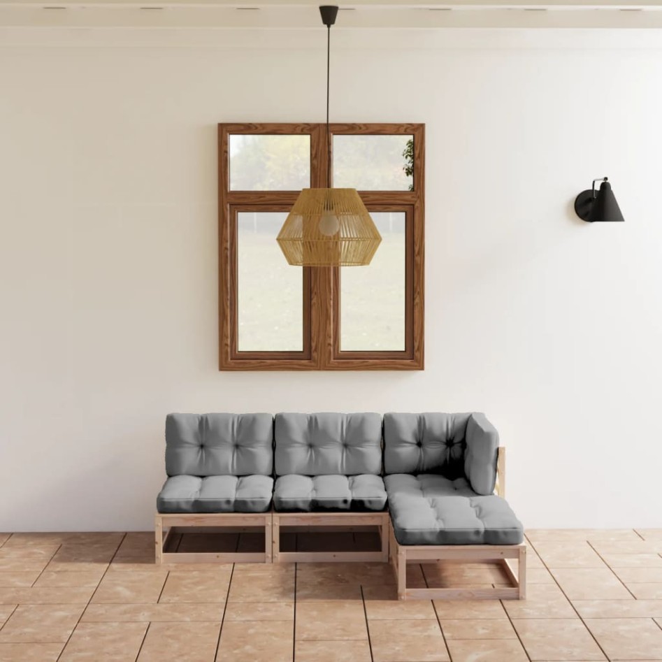 Juego de muebles de jardín 4 pzas y cojines madera pino