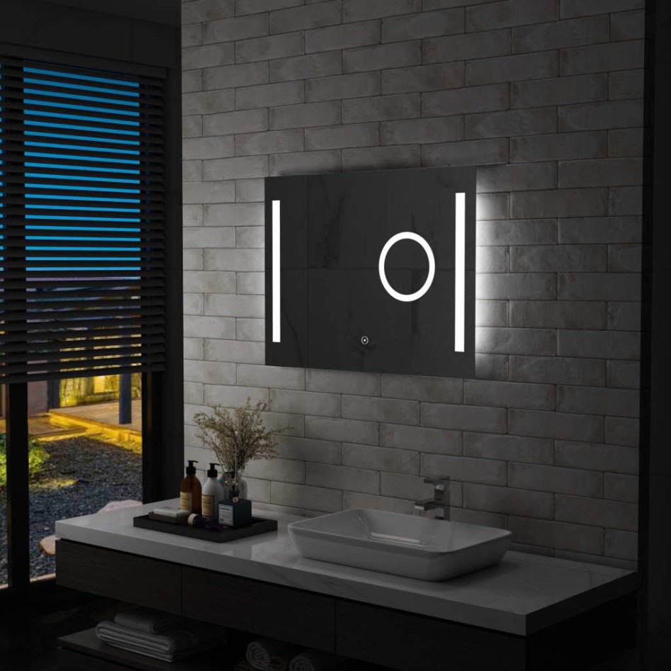 Espejo de pared de baño con LED y sensor táctil 80x60
