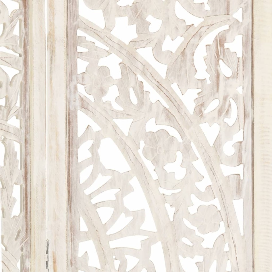 Biombo 3 paneles tallado a mano madera mango blanco 120x165