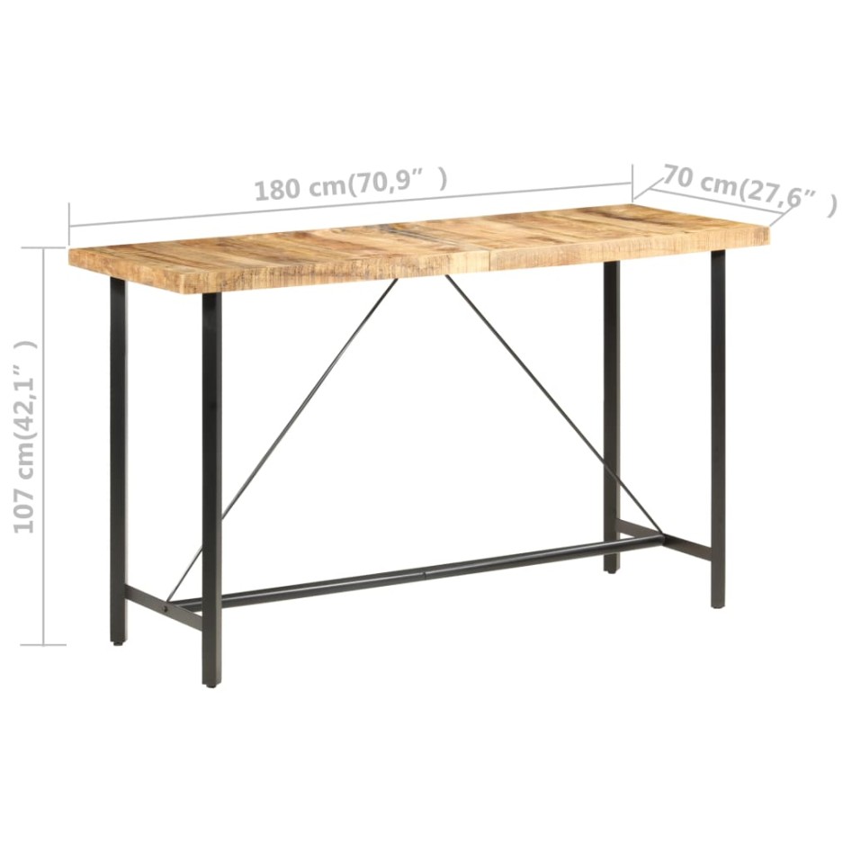 Mesa de bar madera maciza de mango rugosa 180x70x107