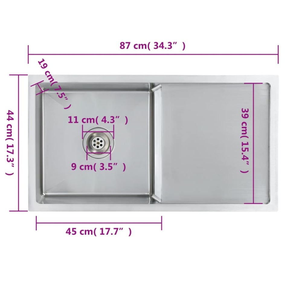 Fregadero de cocina hecho a mano acero