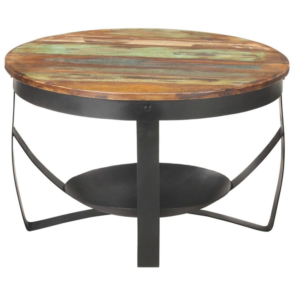 Mesa de centro de madera maciza reciclada Ø68x43