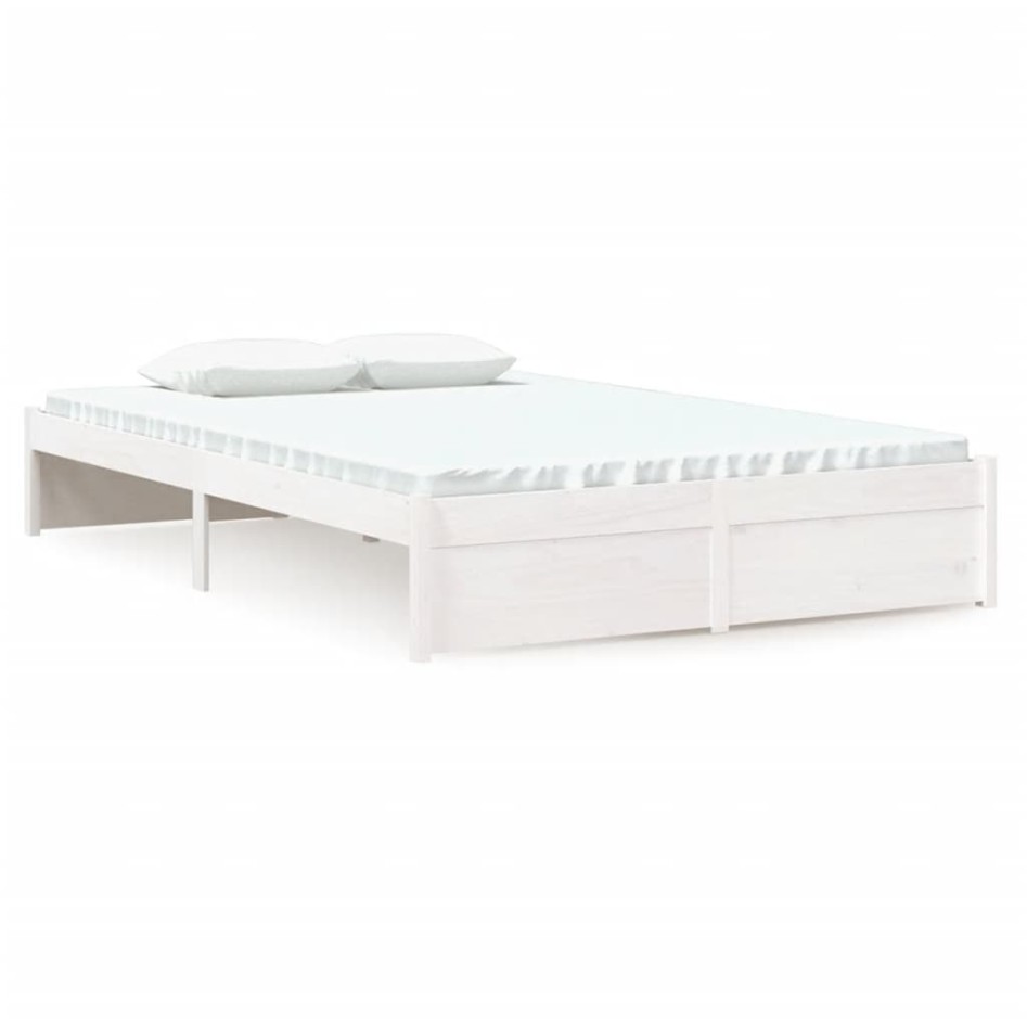 Estructura de cama doble pequeña madera maciza blanca