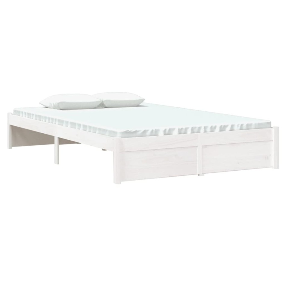 Estructura de cama doble pequeña madera maciza blanca