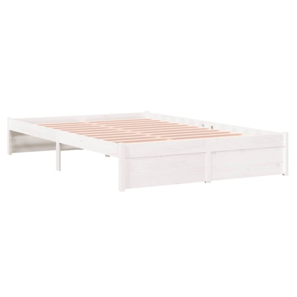 Estructura de cama doble pequeña madera maciza blanca
