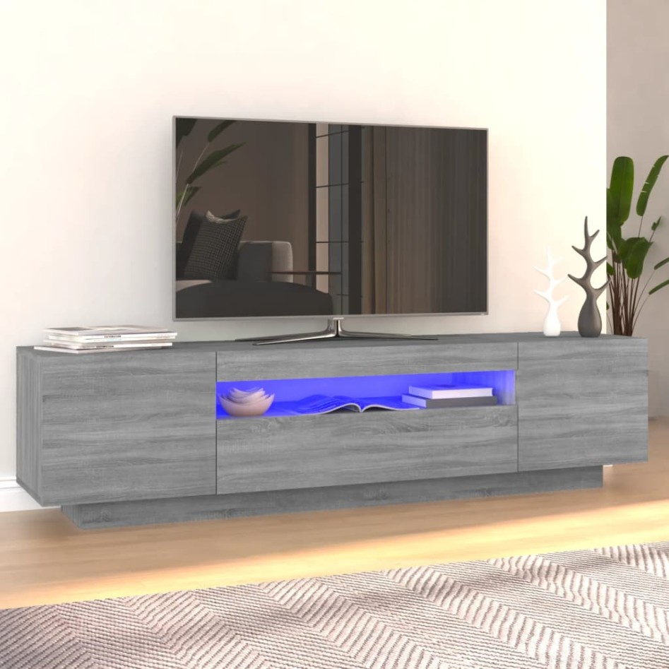 Mueble de TV con luces LED gris Sonoma 160x35x40