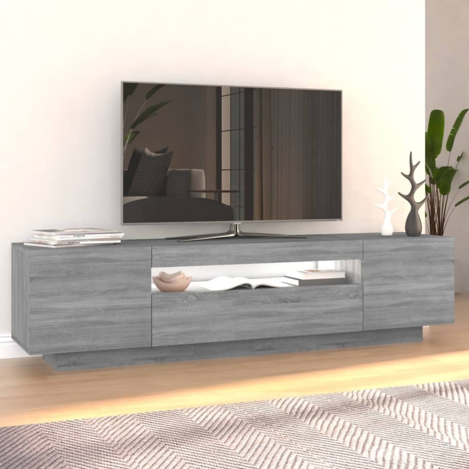 Mueble de TV con luces LED gris Sonoma 160x35x40