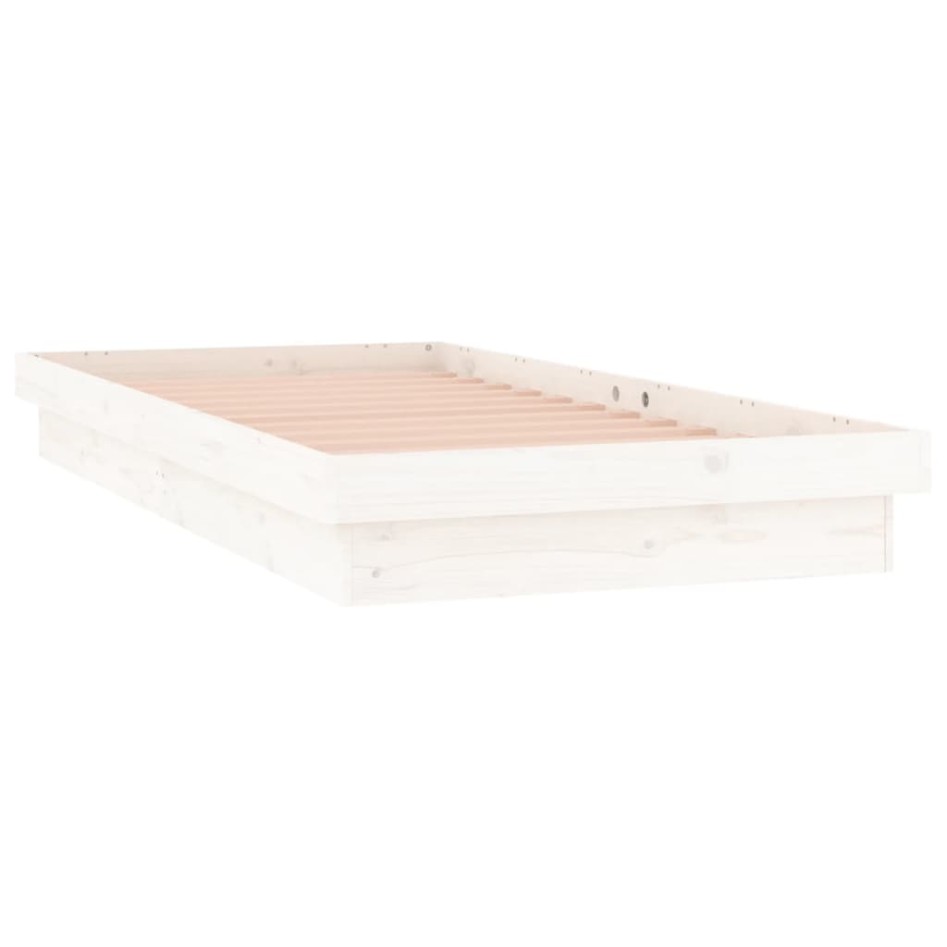 Estructura de cama con LED madera maciza blanca 75x190