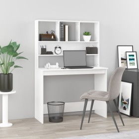 Escritorio de estantes contrachapada blanco brillo