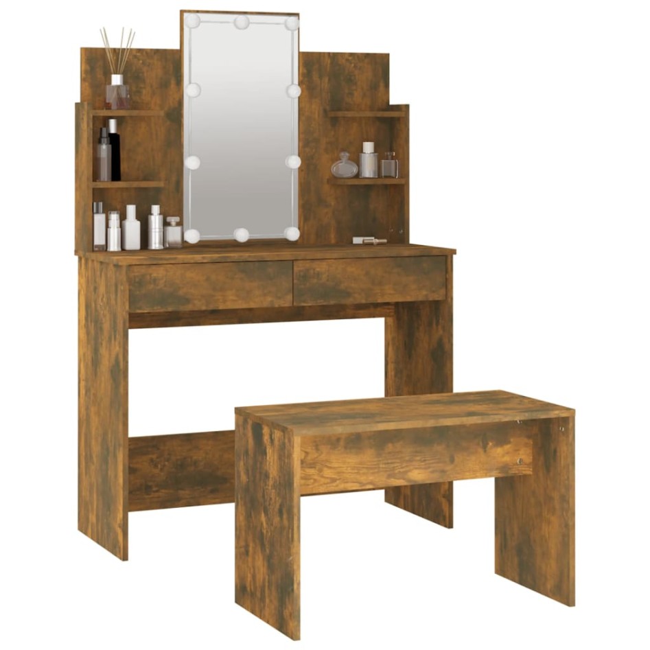 Juego de tocador con LED madera contrachapada roble