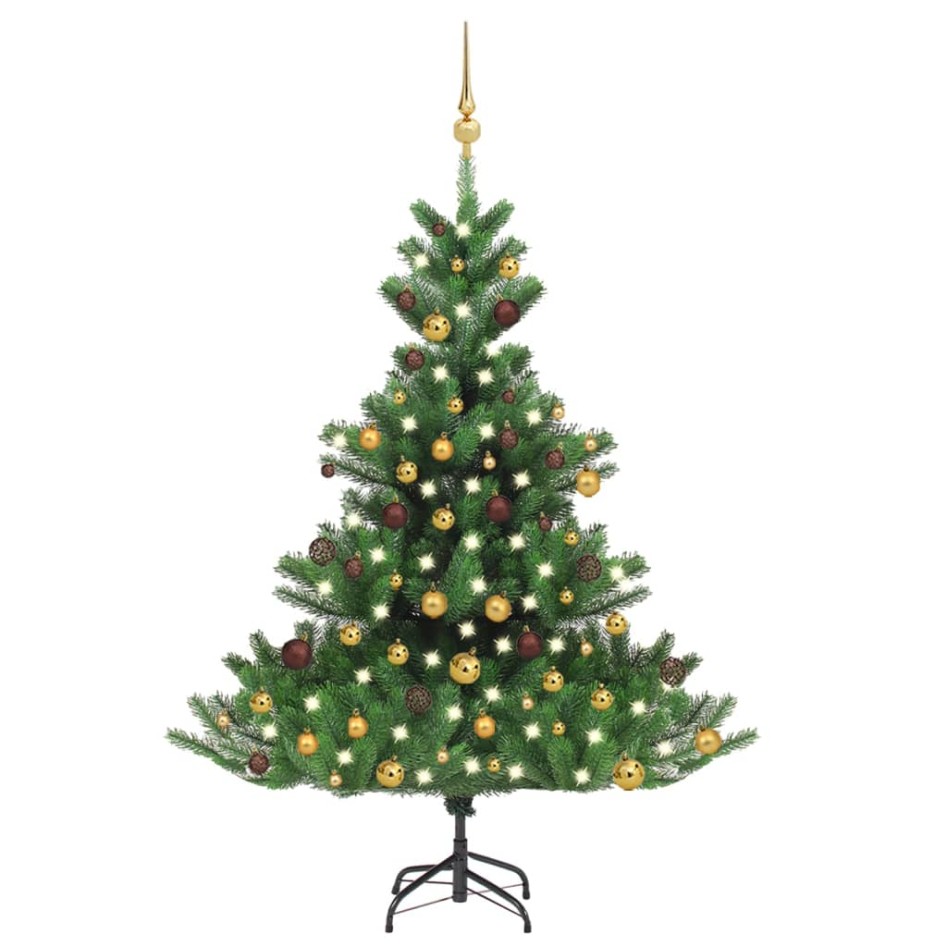 Árbol de Navidad abeto Nordmann con LEDs y bolas verde 120
