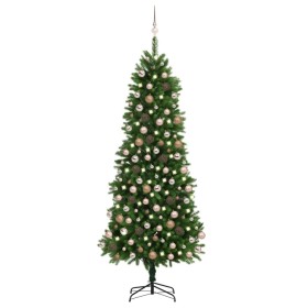 Árbol de Navidad artificial con luces y bolas verde 240