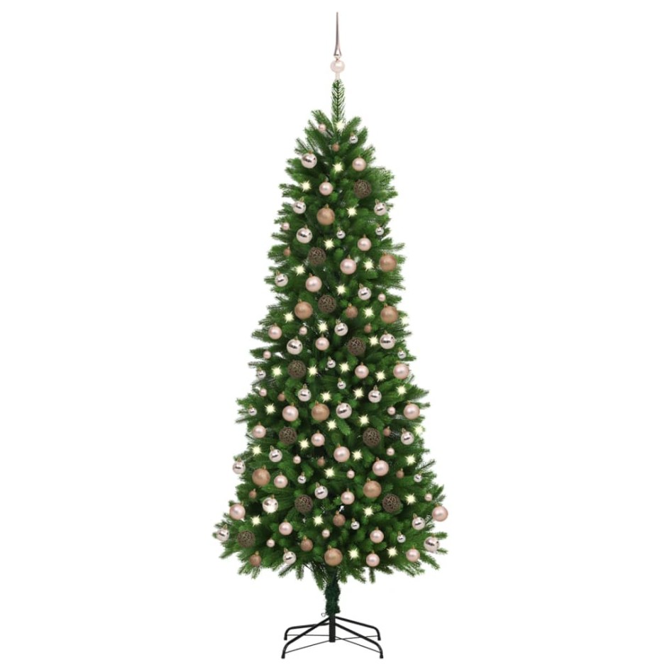 Árbol de Navidad artificial con luces y bolas verde 240