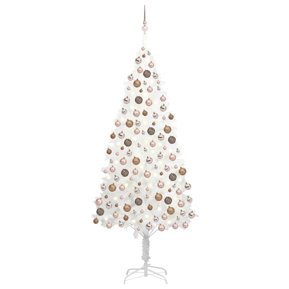 Árbol de Navidad preiluminado con luces y bolas blanco 240