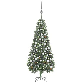 Árbol de Navidad helado con luces, bolas y piñas 210